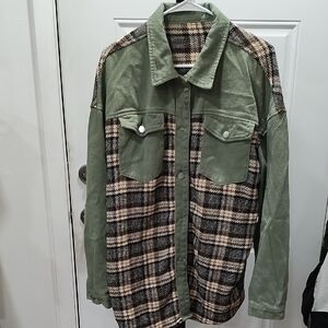 Women's Green and Plaid Shirt Jacket